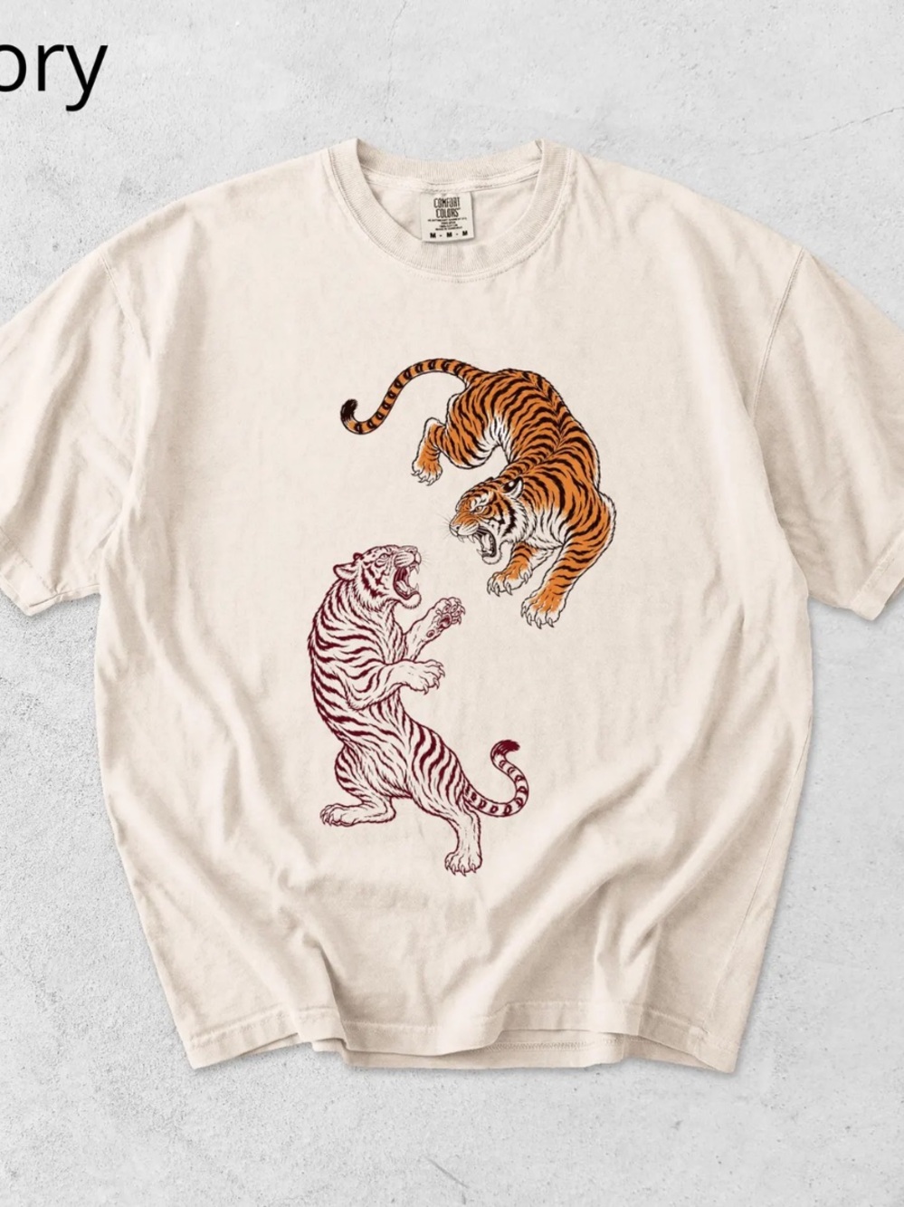 Comfort Colors Ivory Short Sleeve Tee with Dual Tiger Graphic